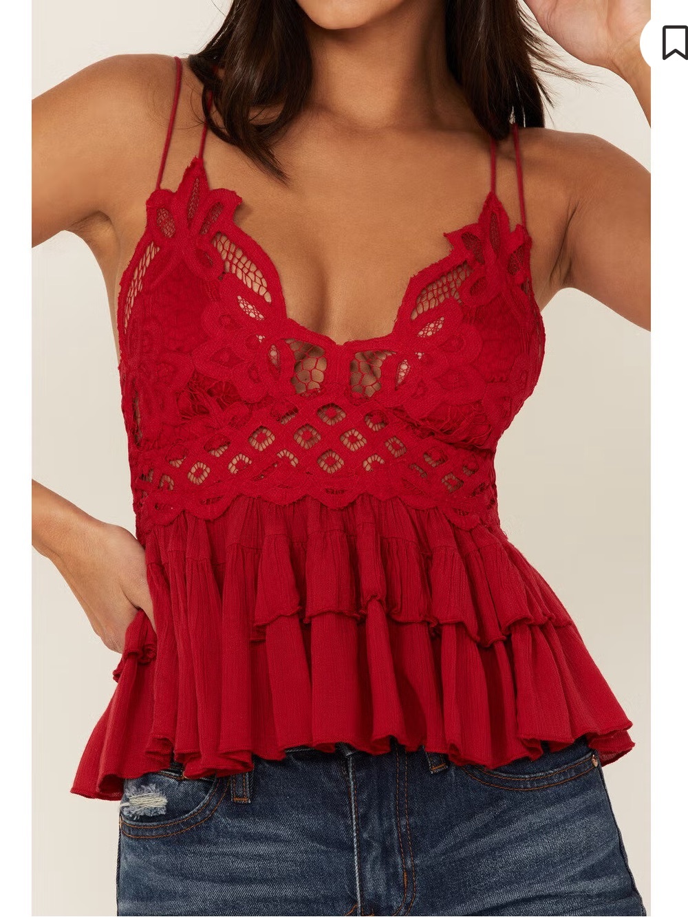 FREE PEOPLE WOMEN'S ADELLA CAMI LACE RUFFLED TANK TOP